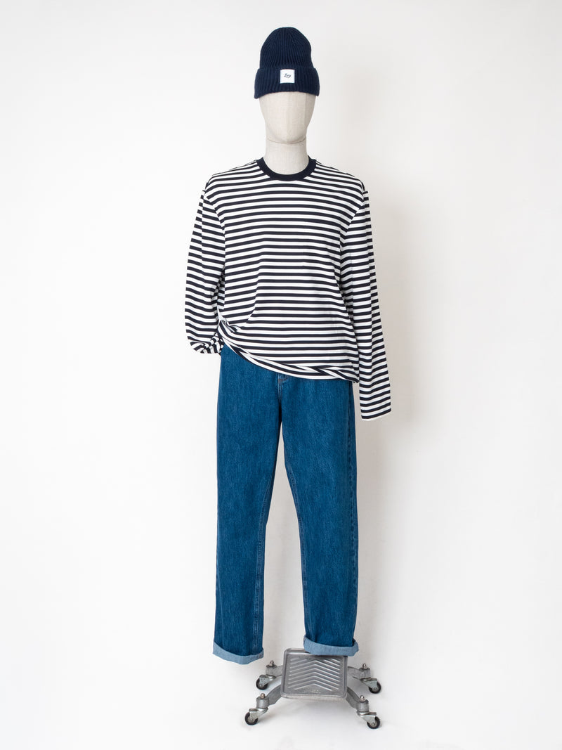 BEY ÇİZGİLİ CEPLİ UZUN KOL T-SHIRT