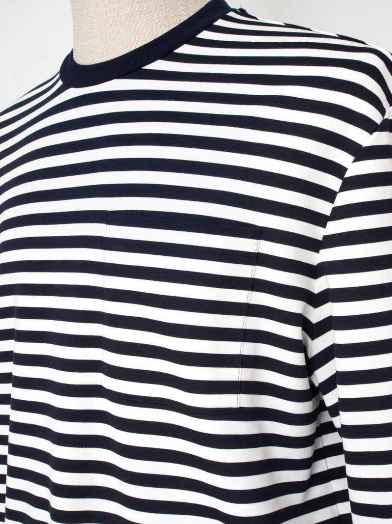 BEY ÇİZGİLİ CEPLİ UZUN KOL T-SHIRT