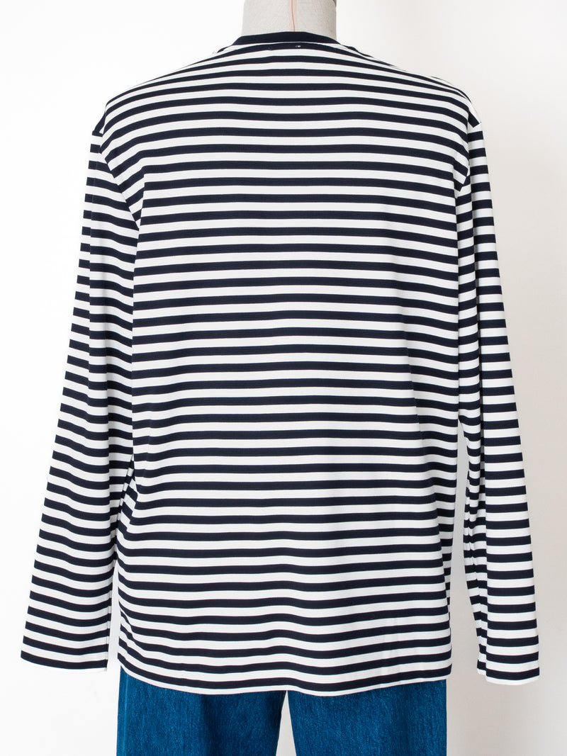 BEY ÇİZGİLİ CEPLİ UZUN KOL T-SHIRT