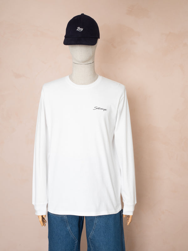 Logo Nakışlı Uzun Kollu T-shirt Beyaz