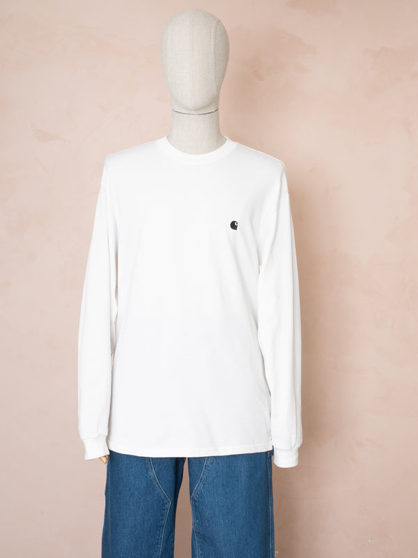 Logo Nakışlı Uzun Kollu Oversize T-shirt Kırık Beyaz