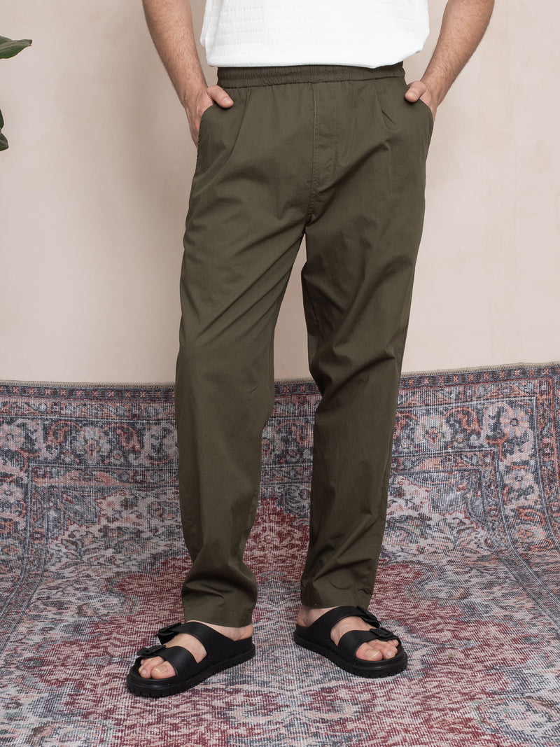 BEY PİLELİ POPLİN PANTOLON HAKİ