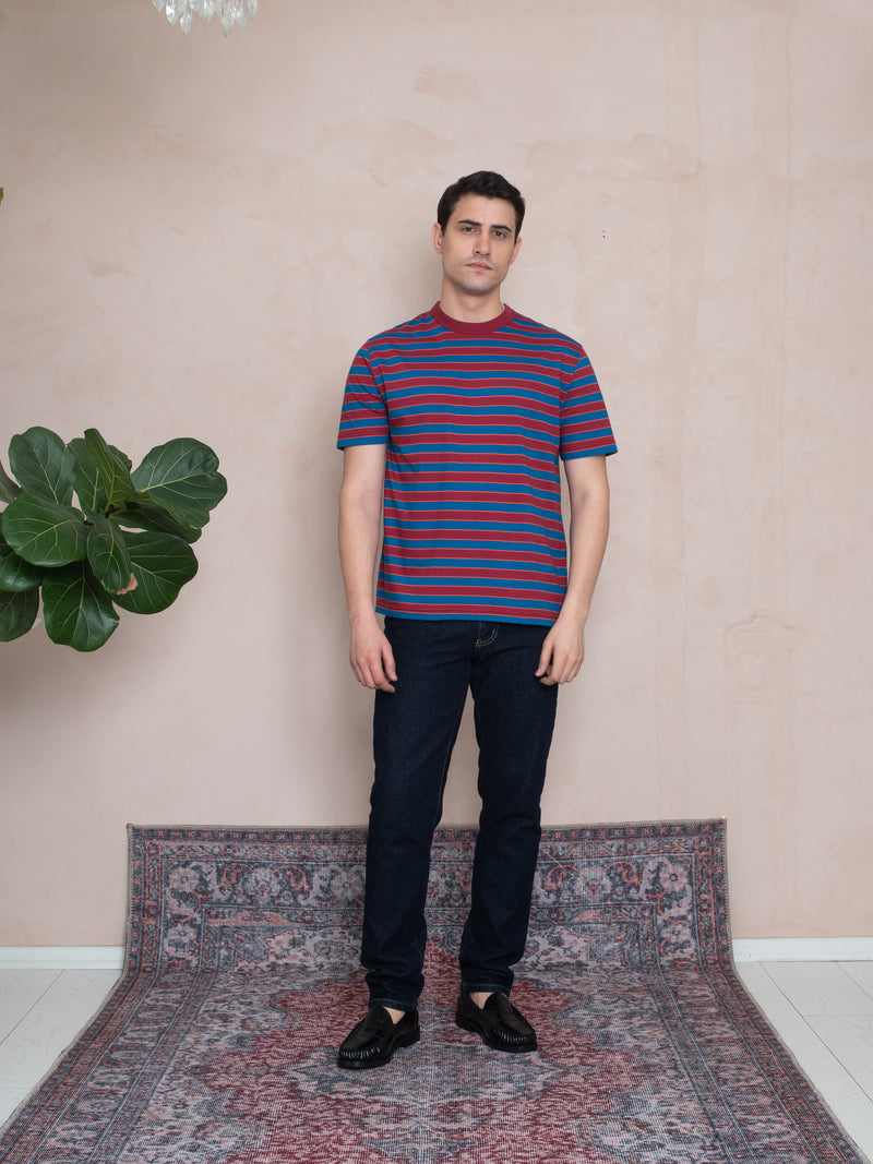 RİBANALI YAKA ÇİZGİLİ T-SHIRT