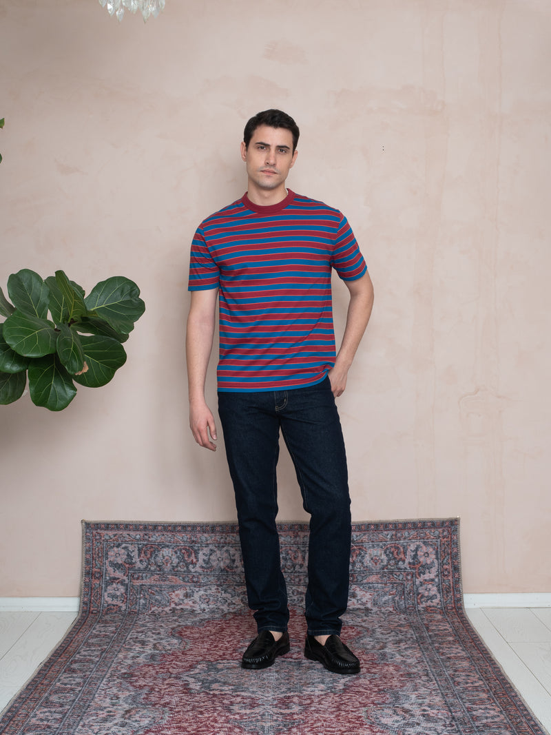 RİBANALI YAKA ÇİZGİLİ T-SHIRT