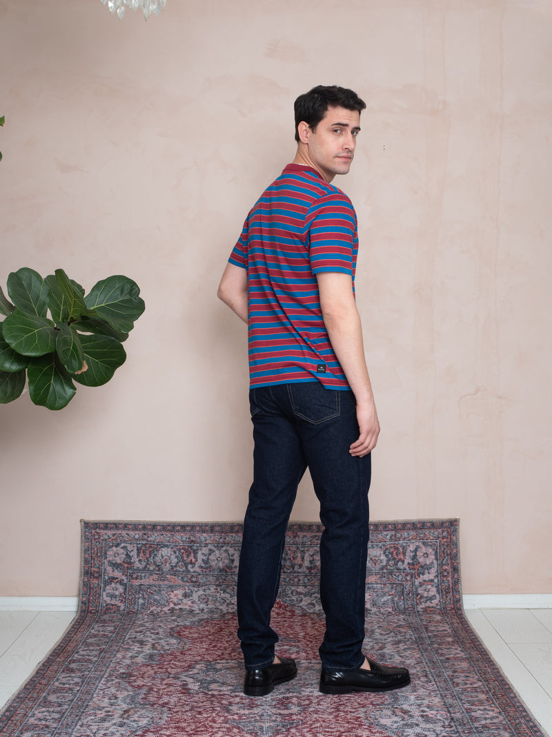 RİBANALI YAKA ÇİZGİLİ T-SHIRT