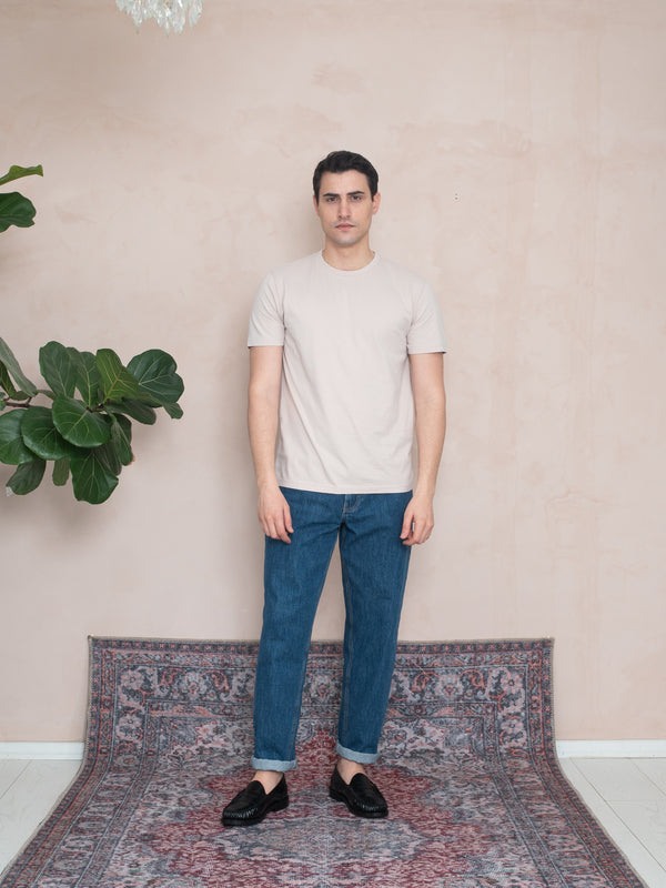 BİYELİ YAKA FIT T-SHIRT TOZ PEMBE