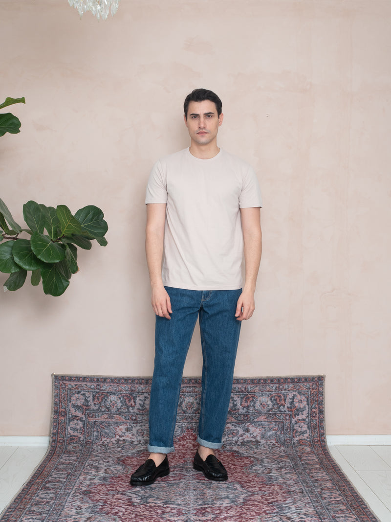 BİYELİ YAKA FIT T-SHIRT TOZ PEMBE