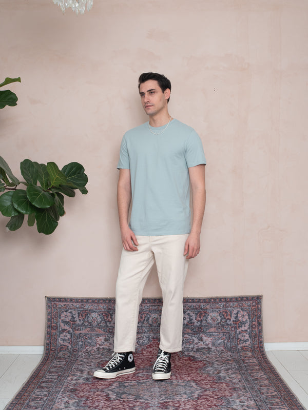 BİYELİ YAKA FIT T-SHIRT MINT YEŞİLİ