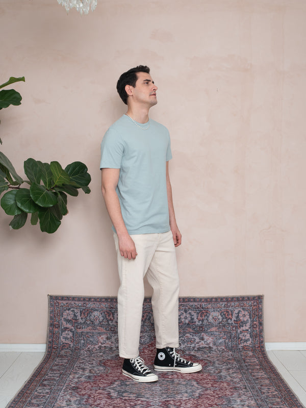 BİYELİ YAKA FIT T-SHIRT MINT YEŞİLİ