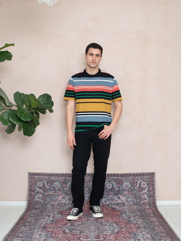 RİBANALI YAKA ÇİZGİLİ T-SHIRT