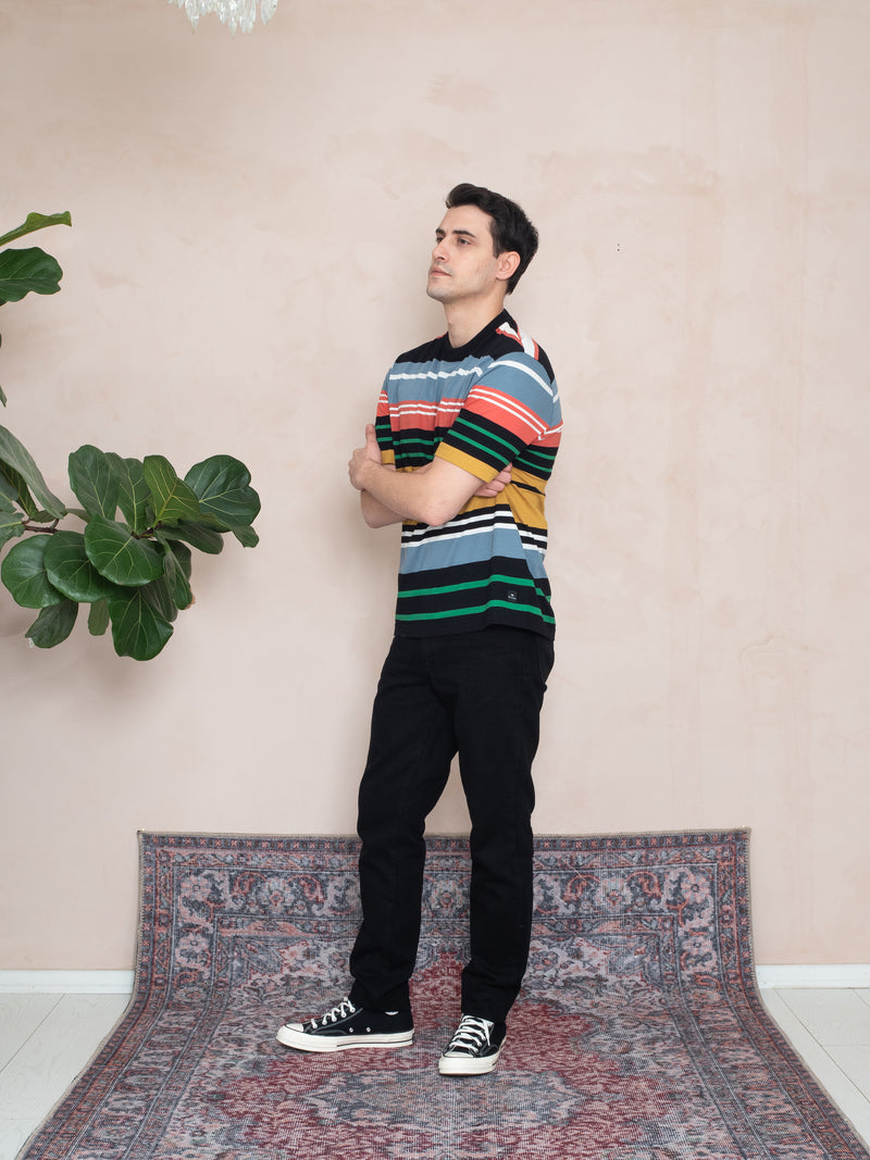RİBANALI YAKA ÇİZGİLİ T-SHIRT